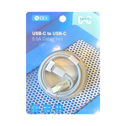CABLE USB-C/USB-C M/M 1MT IBEK BLANCO 5.0A