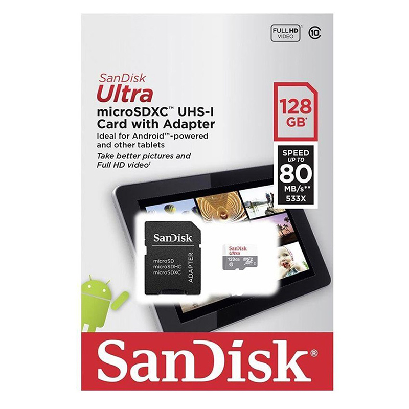 MICRO SD 128GB SANDISK ULTRA C/ADAP. CL10 FULL HD