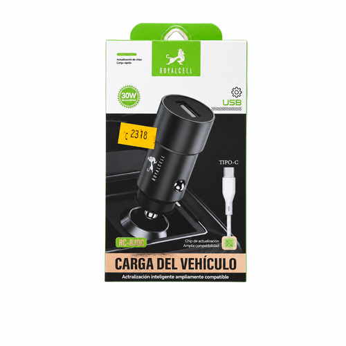 CARGADOR CELU P/AUTO USB C/CABLE USB-C/USB-A ROYAL