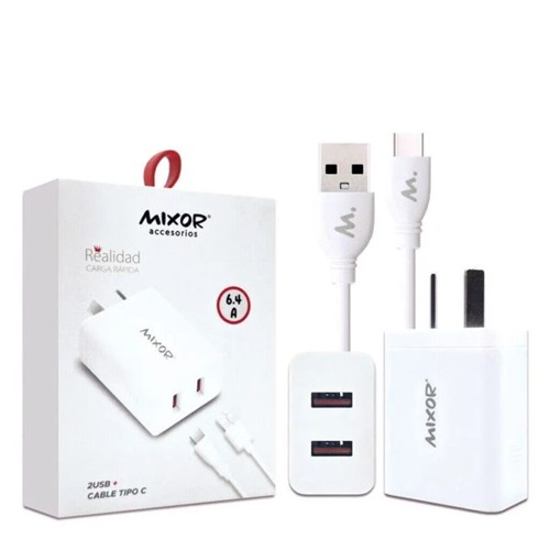 CARGADOR CELU C/CABLE MIXOR 2USB/USB-C 6.4A