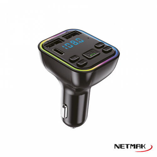 CARGADOR CELU P/AUTO NETMAK S/CABLE  2USB/USB-C