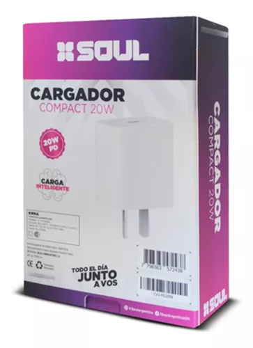 CARGADOR CELU S/CABLE SOUL USB-C CARGA RAPIDA