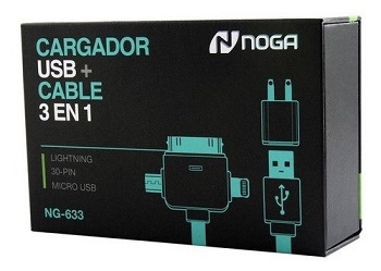 CARGADOR CELU NOGA USB+CABLE 3 EN 1 NG-633