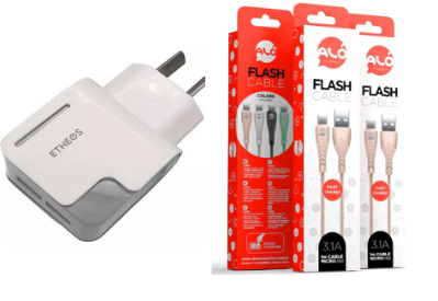 CARGADOR CELU C/CABLE ETHEOS 2USB/LIGTHING  KIT