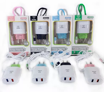 CARGADOR CELU C/CABLE TIME 2USB/USB-C 3.1